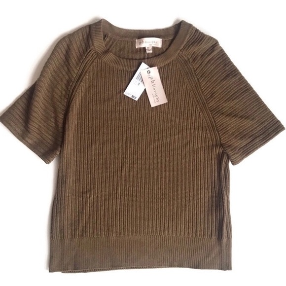 NWT Philosophy Short Sleeve Olive Green Sweater XS - Picture 2 of 5